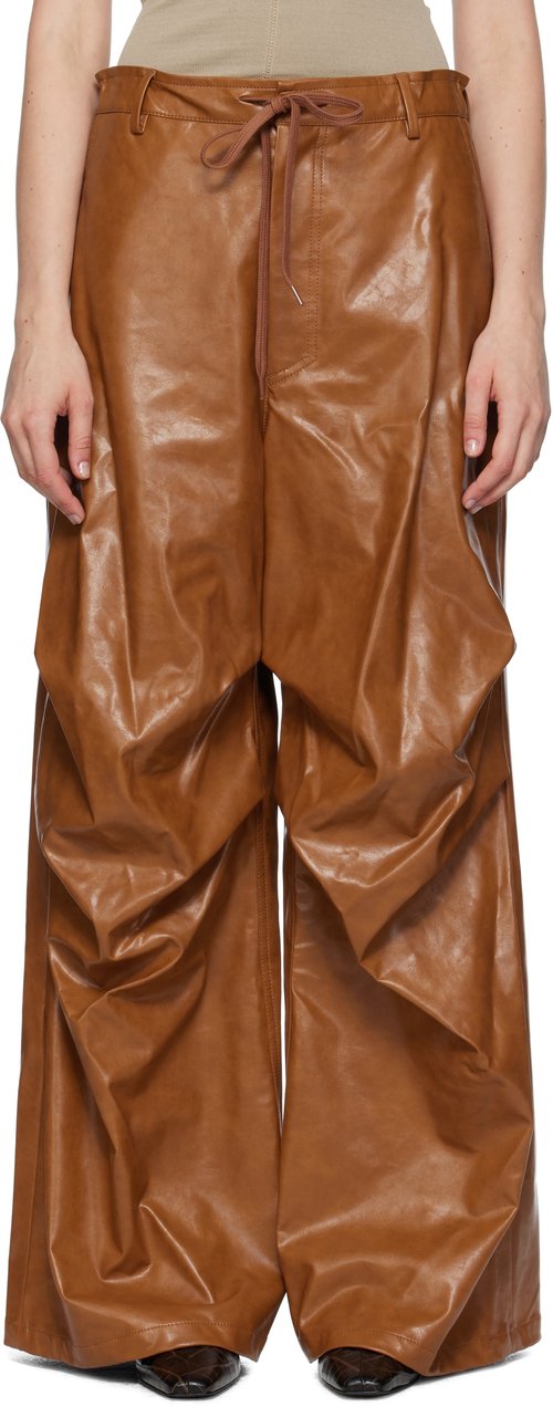 MM6 Maison Margiela Brown Draped Faux-Leather Trousers - Caramel - S52KA0510 M35465188