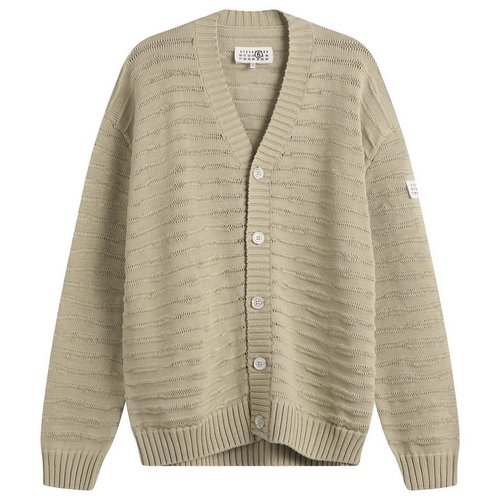 MM6 Maison Margiela Cotton Ribbed Open Weave Cardigan - Dune - SH0HP0011-M13208-106