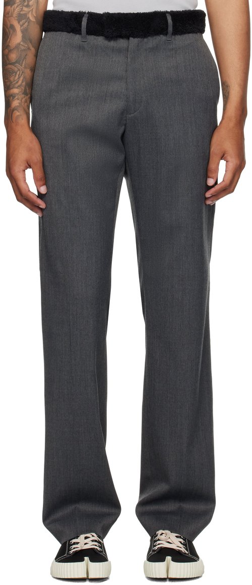 MM6 Maison Margiela Gray Fleece Trim Trousers - Dark Grey Melan - SH0KA0051S47848860M