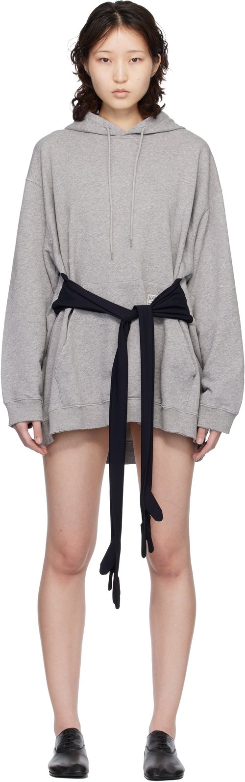 MM6 Maison Margiela Gray Hooded Glove Sweatshirt Minidress - Light Grey Mela - S52DA0083M25025853M