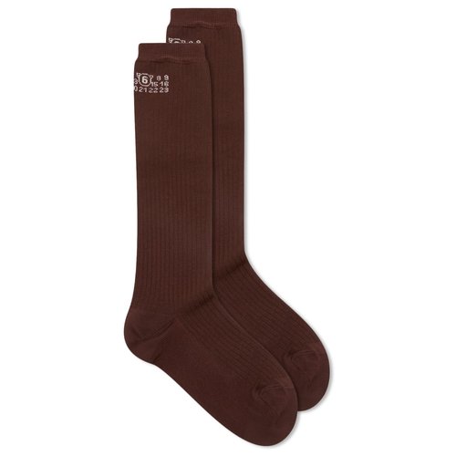 MM6 Maison Margiela Long Logo Socks - Coffee Brown - S62TL0045M13204-144