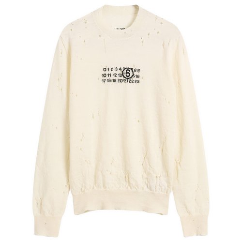 MM6 Maison Margiela Numbers Logo Distressed Knitted Jumper - Off White - SH0HL0033-M13134-103