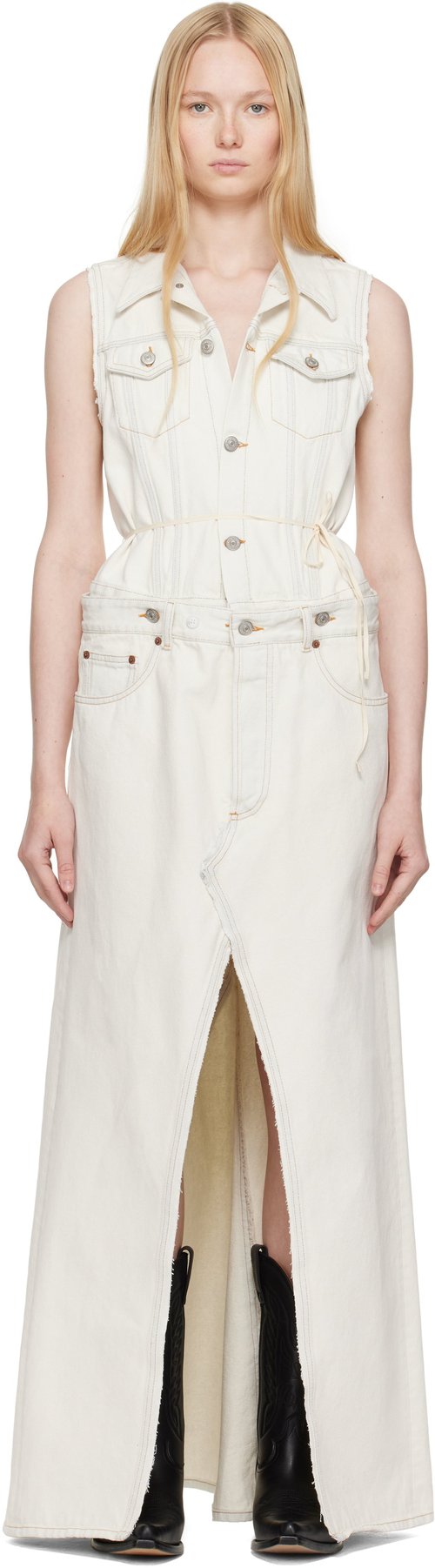 MM6 Maison Margiela Off-White Convertible Denim Maxi Dress - Off White - S62DG0052 M30018963