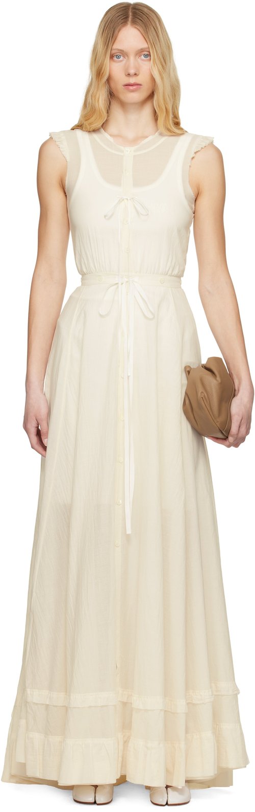 MM6 Maison Margiela Off-White Cotton Voile Maxi Dress - Off White - S62DG0045 M35440102