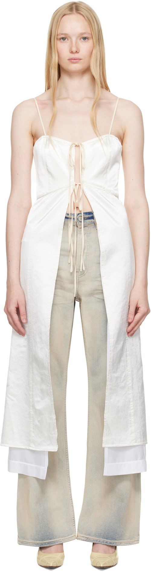 MM6 Maison Margiela Off-White Washed Viscose Satin Dress Top - Off White - S62DD0041 M35452101