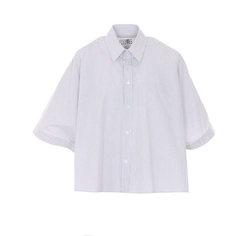 MM6 Maison Margiela White & Gray Cotton Poplin Shirt - Off White/Grey - S52DL0236M35730001F