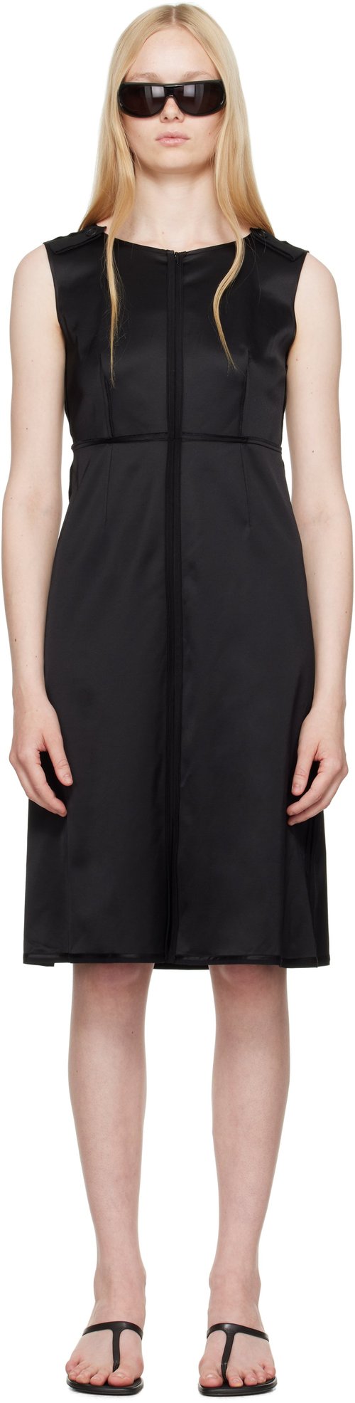 MM6 Maison Margiela Satin Stretch Midi Dress - Black - S62DA0048 M35143900