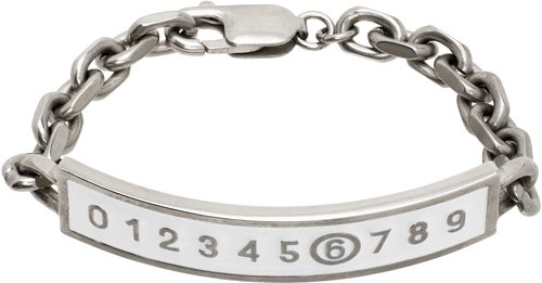 MM6 Maison Margiela Silver & White Numeric Bracelet 'Brushed