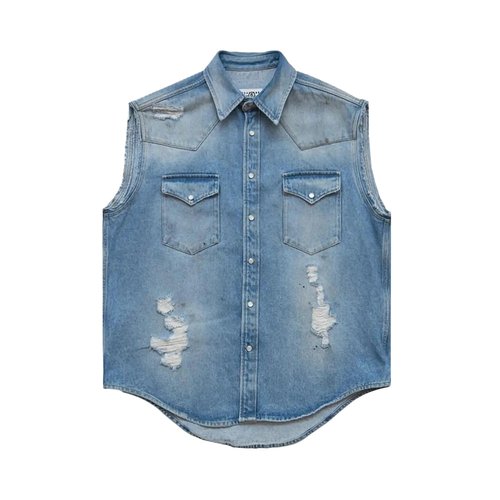 MM6 Maison Margiela Sleeveless Distressed Denim Shirt - SH2DR0003 M30018 964