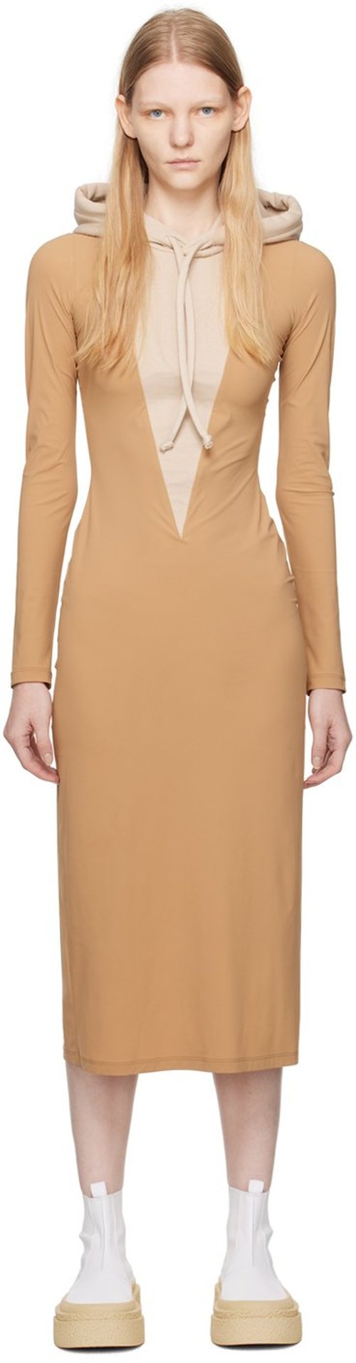 MM6 Maison Margiela Taupe & Hooded Maxi Dress - Camel/Beige - S62DG0012 S24625128