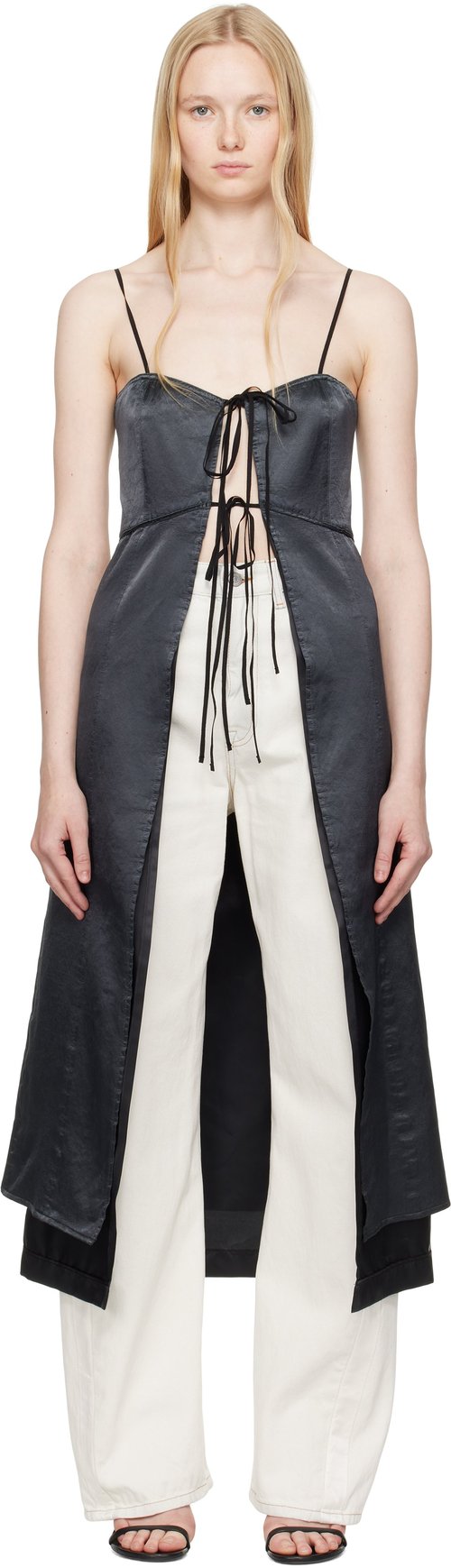 MM6 Maison Margiela Washed Viscose Satin Dress Top - Black - S62DD0041 M35452899