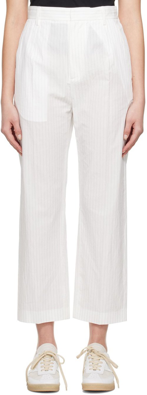 MM6 Maison Margiela White Pinstripe Trousers - Off White - S52KA0417S76431001F