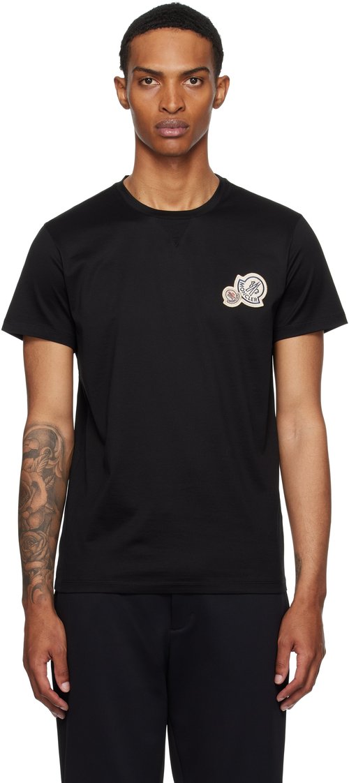 Moncler Black Double Logo Patch Cotton T-shirt - - Black - K20918C000358390Y999