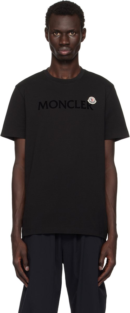 Moncler Black Flocked Logo T-Shirt - - Black - J20918C000248390T999