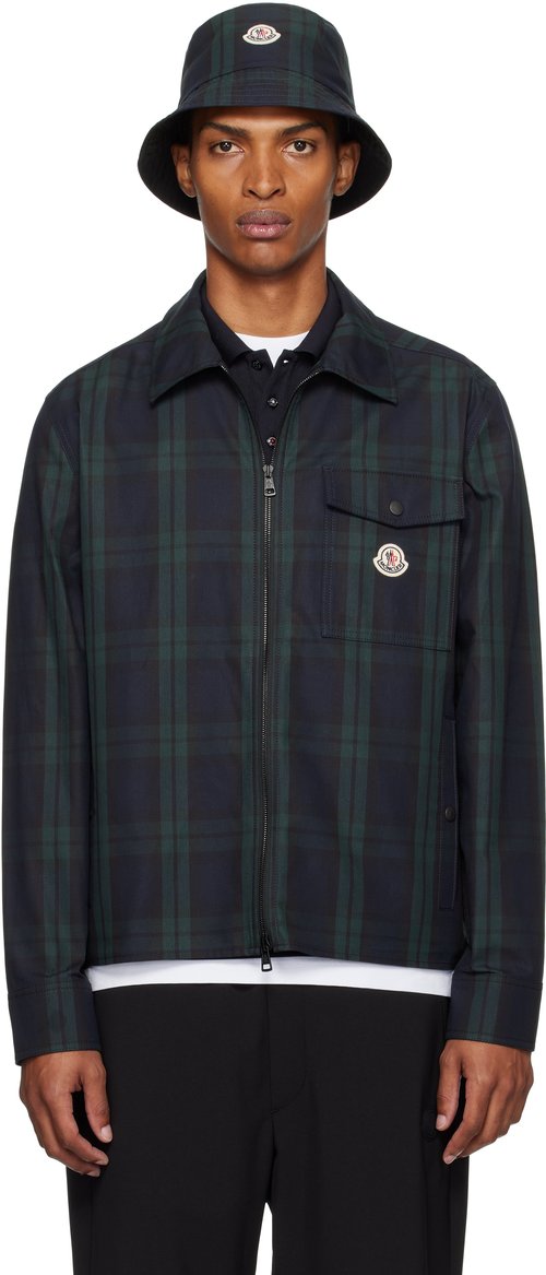 Moncler Black & Green Checked Cotton Gabardine Shirt - F98 - Black Watch - K20912F00007M7484