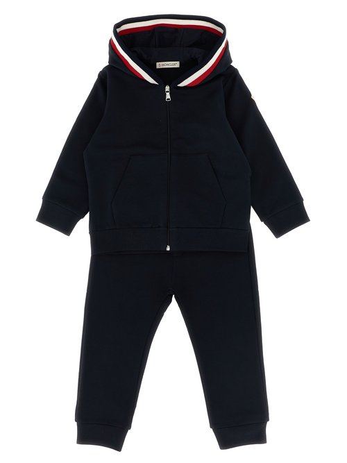 Moncler Enfant Navy Tricolour-Trimmed Cotton Tracksuit - Blue Navy - K29518M0000789AM3778