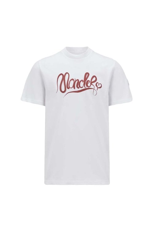 Moncler Calligraphy Logo Cotton T-Shirt - White - K10918C0000189AUG00A