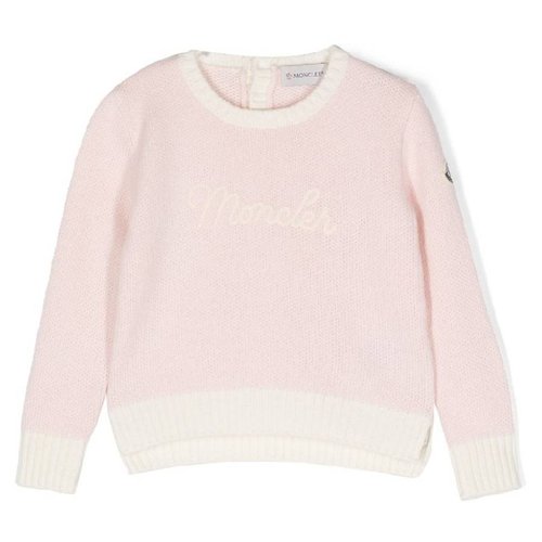 Moncler Embroidered Logo Wool Sweater - Blue/Pink - I29519C00004-M1241-P50