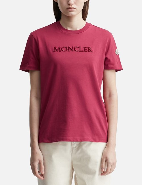 Moncler Embroidered Tonal Logo Cotton T-Shirt - Pink