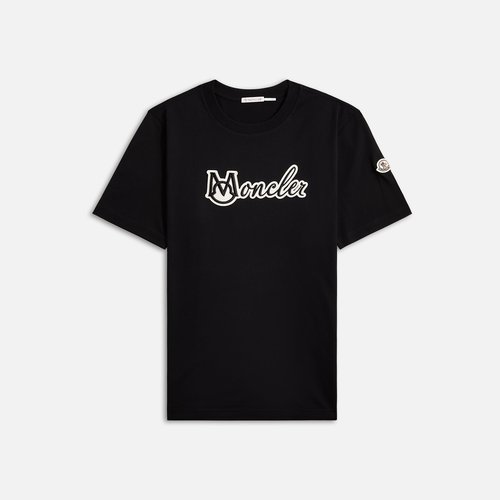 Moncler Embroidered Varsity Logo Cotton Jersey Tee - Black - 918C0001189AJS-999