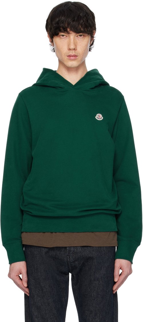 Moncler Green Logo Patch Cotton Hoodie - - Botanical - K10918G0003589AUJ875