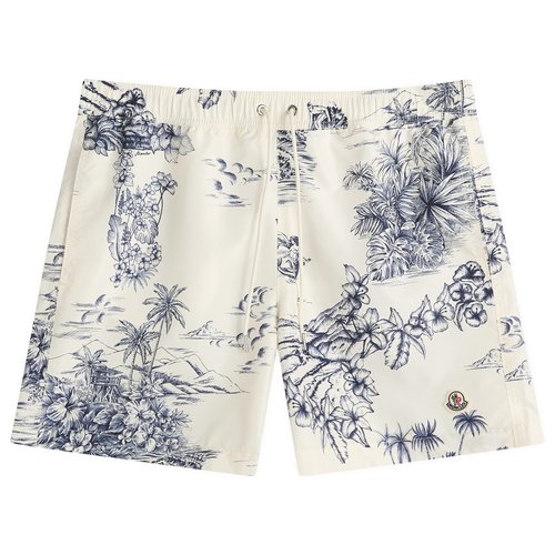 Moncler Hawaiian Print Swim Shorts - White Blue - 2C00012N0384S07