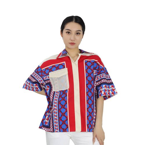 Moncler Ladies 1952 Celi Printed Shirt - Red - E10935860880-54A66-455