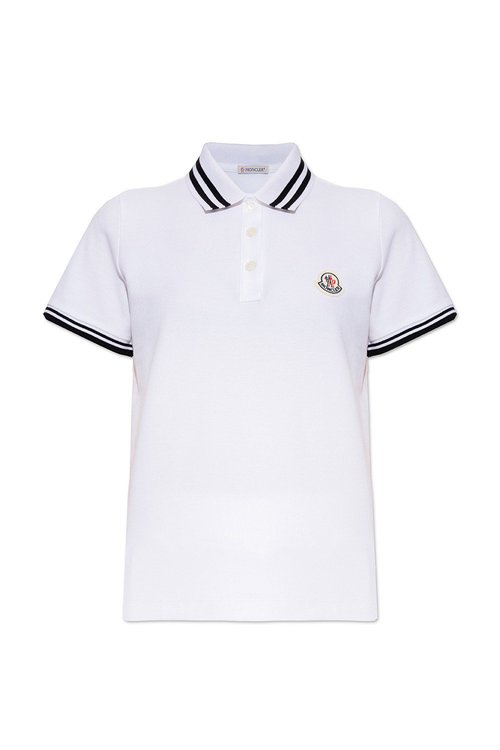 Moncler Ladies Cotton Logo Patch Short-Sleeve Polo Shirt - White - H10938A00005-84720-001