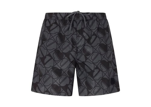 Moncler Logo Patch Monogram Print Swim Shorts - Black/Grey - K10912C00017598JSS99