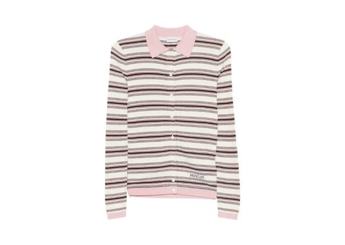 Moncler LongSleeve Striped Polo Shirt - Burgundy Stripe - L10939A00004M9371F04