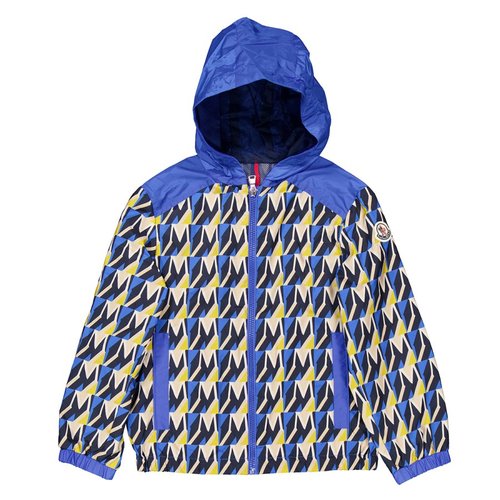 Moncler Monogram Print Hooded Jacket - Blue - J19541A00094-597PF-F71