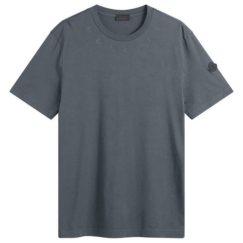 Moncler Neckline Logo Short Sleeve T-Shirt - Blue - 8C00089AYW17944
