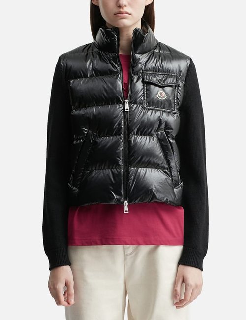 Moncler Padded Zip-Up Wool Cardigan - Black