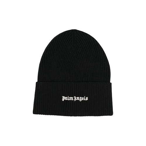 Palm Angels Classic Logo Ribbed Beanie - Black/White - PMLC030F23KNI0031001
