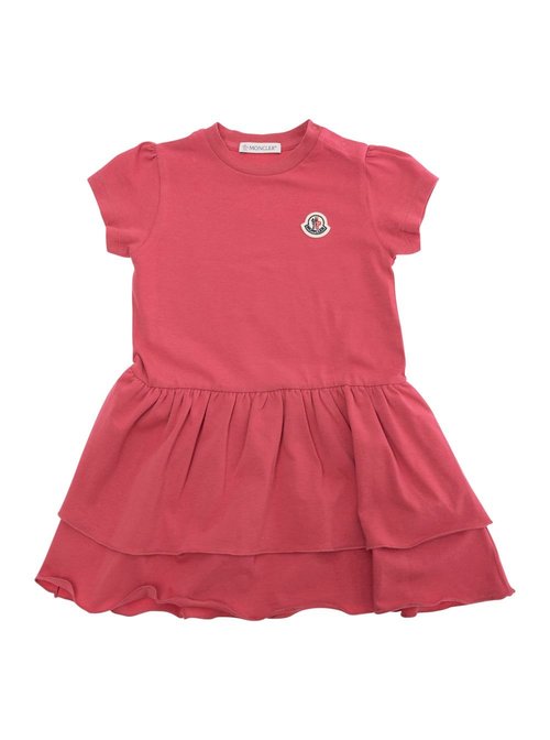 Moncler Red Crewneck Dress With Logo Patch Applied On The Front In Cotton - 8I0000389AUM557