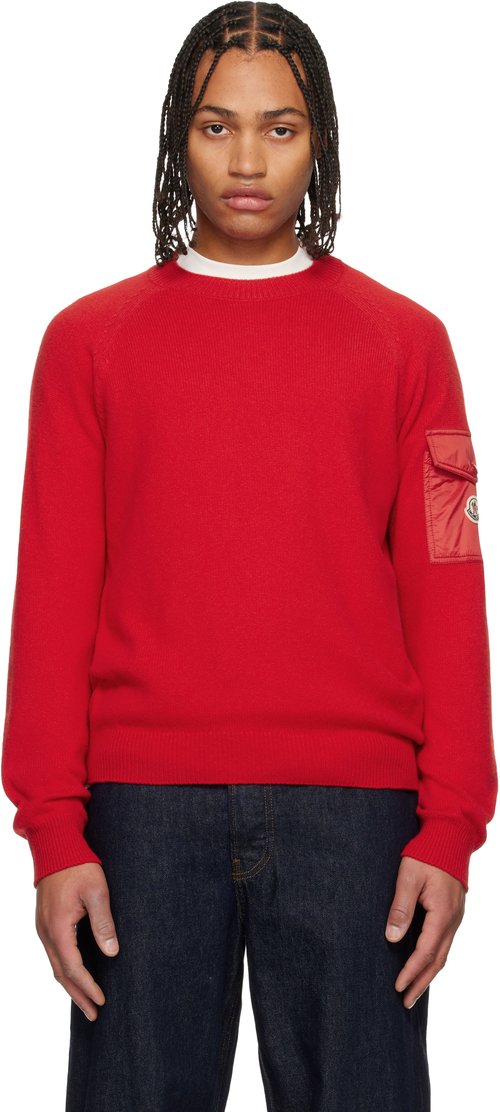 Moncler Girocollo Tricot Logo Patch Crewneck Sweatshirt Sweater - Red - K20919C00012M355045I
