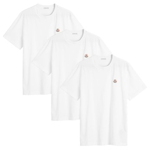 Moncler Short Sleeve 3 Pack Cotton T-Shirts - White - 8C000829H832001