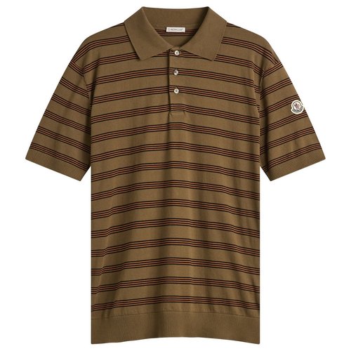 Moncler Stripe Short Sleeve Knitted Polo - Brown - 9A00005M1367P29