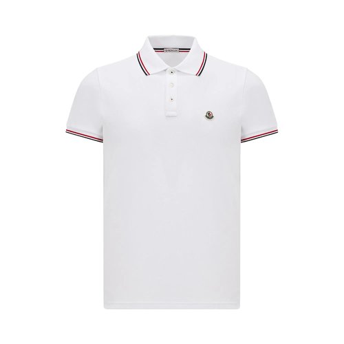Moncler Striped Trim Short-Sleeve Polo Collar T-Shirt - Brilliant White - L10918A7030084556001