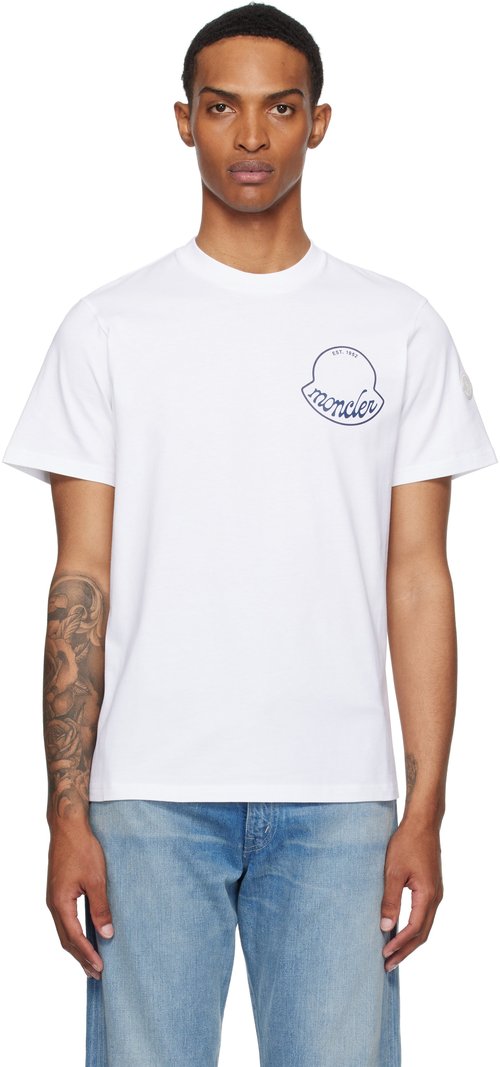 Moncler White Logo Cotton T-shirt - - Brilliant Whit - K20918C0001389AJS00A