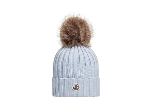 Moncler Wool Pom Pom Beanie - Light Blue