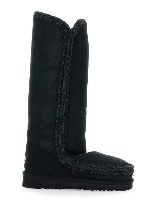 Mou Eskimo Black Boots with Braided Effect and Logo Patch On the Rear in Leather Sheep - MUFW101002ABKBK