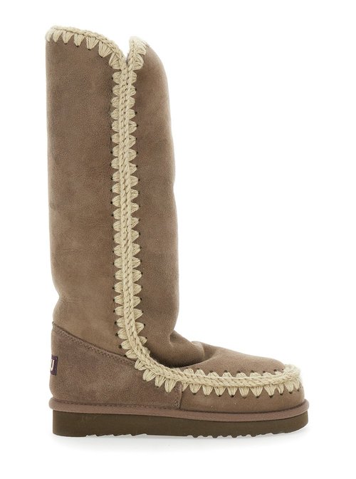 Mou Eskimo Grey Boots with Braided Effect and Logo Patch On the Rear in Leather Brown Sheep - MUFW101002AELGRY