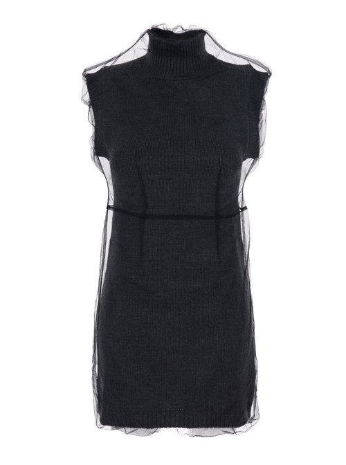 MSGM Grey High Neck Dress With Logo Patch Applied On The Back In Wool - 3942MDA19325798898