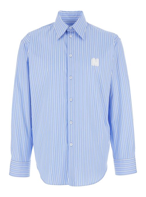 MSGM Light Blue Shirt With All-over Striped Motif And Logo On The FrOnt In CottOn Man - 38.0ME08