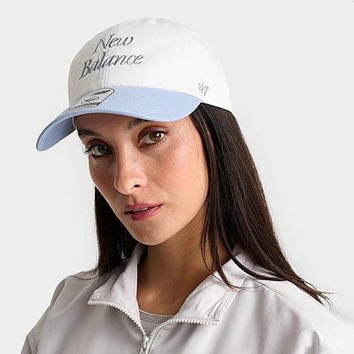 New Balance '47 Clean Up Wordmark Strapback Hat - White/Azure - NBSMU001