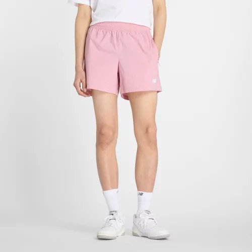 New Balance Athletics Stretch Woven 5" Shorts - White/Pink Taffy - MS41517-PTF