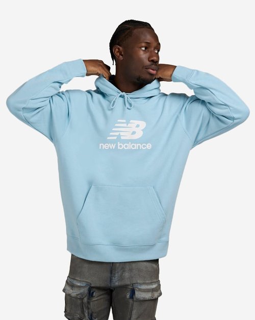 New Balance French Terry Stacked Logo Pullover Hoodie - White/Carolina - MT41501-CUH
