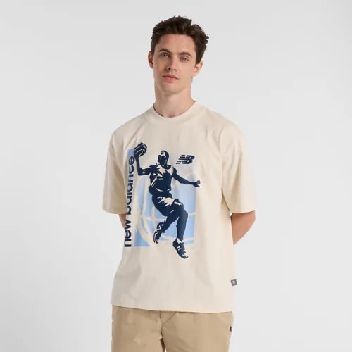 New Balance Hoops Graphic Vintage T-Shirt - Beige/Blue - MT51605-LIN