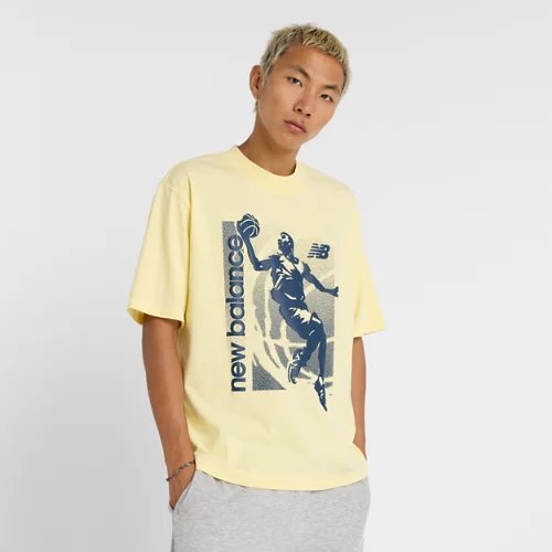 New Balance Hoops Graphic Vintage T-Shirt - Yellow/Dark Blue - MT51605-PRC